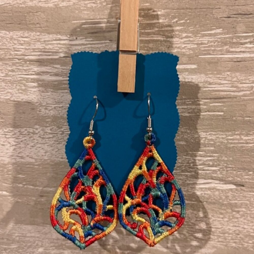 Homemade Multicolored Lace Teardrop Earrings - Picture 2 of 8